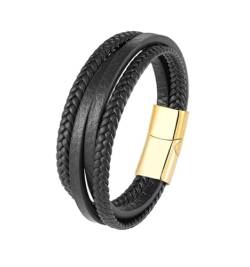 XINLIANYI 1 x Herren-Armband aus 316 Edelstahl, 4-lagiges Lederband, 23 cm, Edelstahl, Zirkonia von XINLIANYI