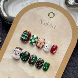 Nägel,Nageltips,Nagelset Press On Nails Handgemachte Volldeckung Weihnachtsmann Gefälschte Fingernägel mit Designs Professionelles Nagelset for Weihnachten(A7-L) von XINTAOSM