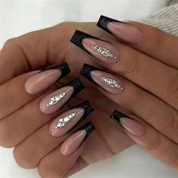 Nail Tips, Falsche Nägel, Tips Art, Press on Nails Lange Sarg-Kunstnägel, Stern-Herz mit Strass-Design, künstliche Nägel, Glitzer, Aufdrücken von Nägeln, Spitzenkunst(47) von XINTAOSM