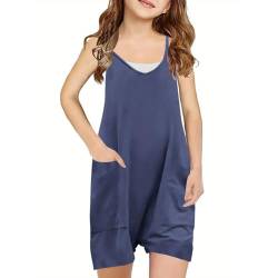 Warehouse Deals Angebote Mädchen Jumpsuit Kurz Latz-Shorts Lässige Ärmellose Jumpsuits Kurze Hose Kinder Kleidung Causal Shorts Sommer Latzhose Overall für Mädchen 5-14 Jahre Marine 9-10 Jahre von XINYUNZU