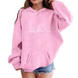 XINYUNZU Blitzangebote Mädchen Jungen Hoodie Lässige Kapuzenpullover Casual Sweatshirt Kuschelhoodie Langarm Oberteile Mit Taschen Kinder Pullover Top für 1-14 Jahre Alt Rosa 11 Jahre von XINYUNZU