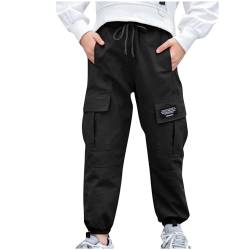 XINYUNZU Cargo Hose Mädchen Baumwolle Jogginghose mit Taschen Elastische Taille Cargohose Kinder Sweatpants Casual Outdoor Hosen Teenager Mädchen Cargohosen Angebote des Tages Heute Schwarz 13 Jahre von XINYUNZU