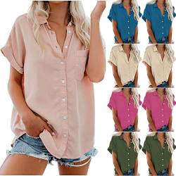 XINYUNZU Damen Bluse Kurzarm Hemdbluse Sommer Blusenshirt Einfarbig Shirts Blusen Leicht Casual Tops Oberteile Elegant Hemd T-Shirts für Damen Rabatte Bei Amazon Heute Rosa 3XL von XINYUNZU