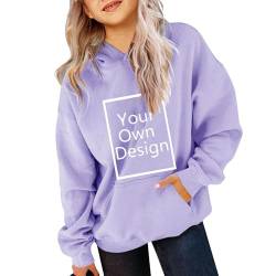 XINYUNZU Hoodie Mädchen Personalisiertes Kapuzenpullover mit Foto und Text, Kinder Sweatshirt mit Kapuze DIY Langarmshirt Bedrucken Geschenk, Individuelle Sweatshirts Outlet Shop Sale Lila 160 von XINYUNZU