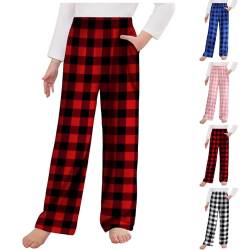 XINYUNZU Hosen für Mädchen Karierte Freizeithose mit Taschen Kinder Pyjama Hose Elastische Taille Schlafanzughose Girls Pants Lässige Baggy Hose 4-14 Jahre Alt Tages Angebote Sale Rot 9 Jahre von XINYUNZU