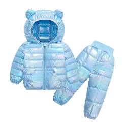 XINYUNZU Kinder Kleidung Kuschelanzug Daunenjacke mit Hose 2 Teiler Outfit Leichte Steppjacke + Thermohose Set Mode Reflektierende Klamotten Bekleidungssets für Mädchen und JungenSale Hellblau 100 von XINYUNZU