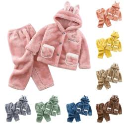 XINYUNZU Kinder Kleidung Set Kuschel Hoodie Jacke + Thermohose Set Flanell Schlafanzug Kapuzenjacke mit Hose 2 Teiler Hausanzug Bekleidungssets für Mädchen und Jungen Sale Rosa 4 Jahre von XINYUNZU