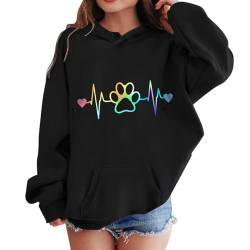 XINYUNZU Mädchen Jungen Hoodie Lässige Kapuzenpullover Casual Sweatshirt Kuschelhoodie Langarm Oberteile Mit Taschen Kinder Pullover Top für 1-14 Jahre Alt Schwarz 7 Jahre von XINYUNZU