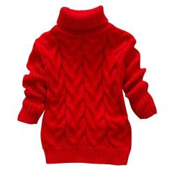 XINYUNZU Mädchen Pullover Lang Sweater Warm Rollkragenpullover Kinder Strickpullover Kuschelpullover Kinder Kleidung Einfarbig Langarmshirt Thermoshirt Herbst Winter Angebote Rot 6 Jahre von XINYUNZU