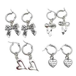 XINgjyxzk 4 Paar elegante herzförmige Ohrringe, einzigartige und modische Schmetterlings-Creolen, elegantes Ohrschmuck-Accessoire für Damen, Metall von XINgjyxzk