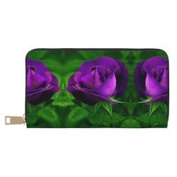 XIPEGKLD Geldbörse aus Leder mit violettem Rosenmuster, perfekt für die Organisation Ihrer wichtigen Dinge, Violett/Rosa Blumenmuster, Einheitsgröße von XIPEGKLD