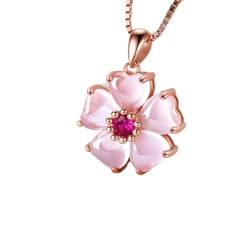 XIPIEIO Halskette Elegante Edle Rosa Herz Kristall Blume Anhänger Halskette Romantische Bezaubernde Rosa Stein Halskette Braut Ehering Frauen Schmuck Personalisierte Geschenke von XIPIEIO