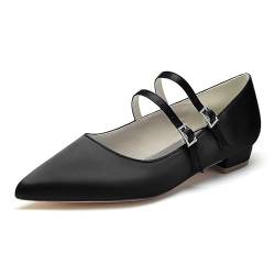 XIUWOUG Damen Schuhe Flats Für Frauen, Spitz Zulaufend aus Strick Ballett Flats, Waschbare Weiche Schuhe Für Business Casual, Büro, Arbeit, Hochzeiten,Schwarz,40 von XIUWOUG