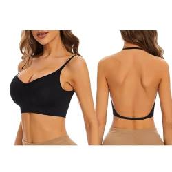 Damen Nahtloser BH Ohne Bügel,BH mit niedrigem Rücken für Frauen,Push Up Soft BH,tiefer V-Ausschnitt,tiefer rückenfreier BH,Multiway-Träger, wandelbarer BH,Tshirt BH Seamless Bra (Schwarz, 75ABC) von XIWCAFC