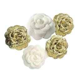 XJSDI 4 Stück/Set 75 mm Pailletten kleine Weihrauch Gold Kamelie Herren Rose Blume Revers Brosche Pin Broschen für Frauen Weihnachten von XJSDI