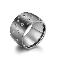 XJruixi Cubic Zirconia Matte Finish Wiredrawing Stainless Steel Ring for Women and Men Romantic Shiny Stone Jewelry 14mm von XJruixi