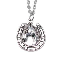 XLTEAM Unisex Halskette Anhänger Damen Hufeisen Pferd Anhänger Halskette, Antik Silber Farbe Vintage, Mode Einfach, Geburtstagsgeschenke von XLTEAM