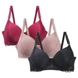 XMATOP 3er Pack BH Ohne Bügel Damen Sexy Große Größen Push Up BH Extrem Spitzen Unterwäsche Frauen BH Bequemer BH Nahtlos Atmungsaktiver Büstenhalter für Alltag, Sport und Freizeit von XMATOP