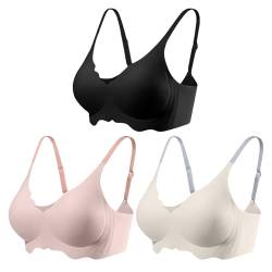 XMATOP 3er Pack Damen Nahtloser BH Ohne Bügel Tiefem V-Ausschnitt gewellte Ränder Soft Push Up Bralette Bequem Seamless BH für Alltag, Freizeit, Sport & Yoga von XMATOP