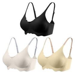 XMATOP 3er Pack Damen Nahtloser BH Ohne Bügel Tiefem V-Ausschnitt gewellte Ränder Soft Push Up Bralette Bequem Seamless BH für Alltag, Freizeit, Sport & Yoga von XMATOP