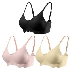 XMATOP 3er Pack Damen Nahtloser BH Ohne Bügel Tiefem V-Ausschnitt gewellte Ränder Soft Push Up Bralette Bequem Seamless BH für Alltag, Freizeit, Sport & Yoga von XMATOP