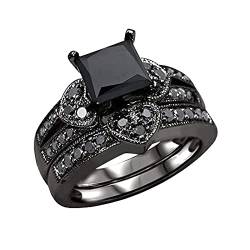 Quadratischer schwarzer Zirkonia-Brautliebes-Strass-Verlobungsring-voller -Zirkonia-Solitär-Ring 6 10 (Black, 6) von XNBZW