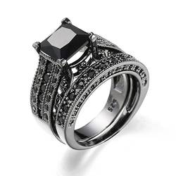 Ringe Frauen Hochzeit Verlobungsring Band Set Damen Vintage Silber 2-in-1-Ringe (Black, One Size) von XNBZW