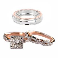 XNBZW Damen Luxus Rose Gold Funkelnde passende Ringe Klassische Mode Quadrat Zirkon Verlobungsringe Unisex Dreiteiliges Set Ring Roségold Farbig Funkelnde Zirkon Ring Harz Ringe Set, a, B von XNBZW