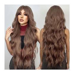 Perücke Natürliche Haar Lange, lockige, gewellte braune synthetische Perücken mit Pony, Cosplay, Party, Halloween, natürliches Afro-Haar for weiße Frauen, hitzebeständig Haarperücken für tägliche Mot von XOVP-023