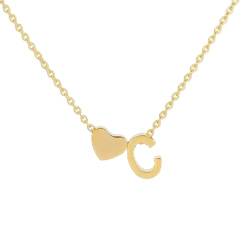 XQMMGO Gold Initialen A-Z Herz Damen Kette, mit Buchstaben für Frauen Mädchen, Herzkette goldene kette, Schmuck, Geschenke für Familie, Mutter, Schwester, Ehefrau (C) von XQMMGO