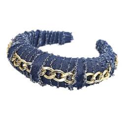 XRYUXECJ Haarband aus Denim-Stoff mit Kette, Haarschmuck, dicker Schwamm, Wickelkopf von XRYUXECJ