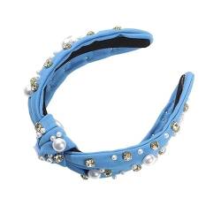 XRYUXECJ Pearl Water Drill Hoop Kink Stoff Haarband Face Out Kopfschmuck Mädchen(Blu) von XRYUXECJ