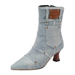 XTBFOOJ Damen Boots Damen Schnürstiefeletten Leicht Gefüttert Mit Blockabsatz Profilsohle Stiefel Spitz Dirndl Schuhe Damen Grau Gummistiefel Damen 39 Wasserdicht Halbhoch von XTBFOOJ