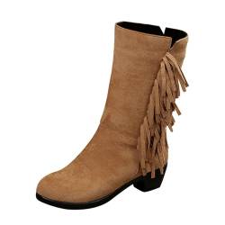 XTBFOOJ Stiefletten Damen Ankle Boots Women's Suede Boots with Fringes and Buckle, Flat Wasserdichte Stiefel Damen Gummistiefel Kinder 39 Mädchen Chelsea Boots Damen Leder 38 von XTBFOOJ