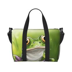 XTYGETY Cartoon-Frosch-Tragetasche mit Reißverschluss für Damen, geräumige Reisetasche für Wochenendausflüge, Seesack für Herren, Schwarz , Einheitsgröße von XTYGETY