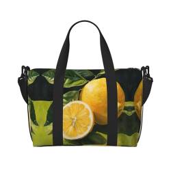 XTYGETY Lemon Fruit Tragetasche mit Reißverschluss für Damen, geräumige Reisetasche für Wochenendausflüge, Seesack für Herren, Schwarz , Einheitsgröße von XTYGETY