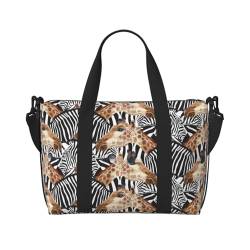 XTYGETY Zebra und Giraffe Tragetasche mit Reißverschluss für Damen, geräumige Reisetasche für Wochenendausflüge, Seesack für Herren, Schwarz , Einheitsgröße von XTYGETY