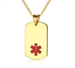 XUANPAI Edelstahl Kostenlose Gravur Dog Tag Medical Alert Personalisierte Anhänger Halskette, Gold von XUANPAI