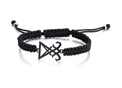 XUANPAI Two-Tone Sigil von Lucifer Siegel des Satans Symbol Schwarz Edelstahl Talisman Geflochtene Armreif Seil Armband für Männer Frauen, Stil 1 von XUANPAI