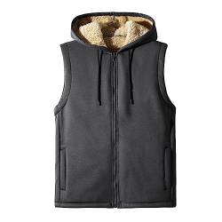 XUEJIANN Fleecejacke Herren Ohne Ärmel Herren Winter Fleece Mantel Jacke Weiche warme Jacke Reißverschluss Kapuze Lammsamt Jacke mit Taschen Ärmelloser Mantel Business Mantel Herren S (Grey, XXXXL) von XUEJIANN