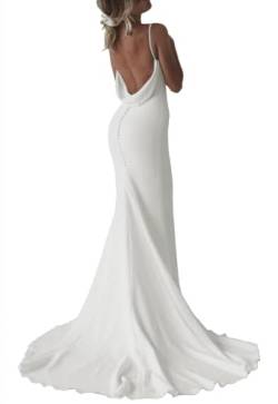 XWMNBXK Meerjungfrau Ballkleider für Frauen V-Ausschnitt Spaghettiträger Satin-Brautkleid Langes rückenfreies formelles Abendpartykleid mit Schleppe White XL von XWMNBXK