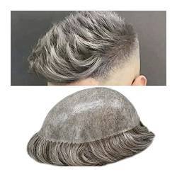 Haarteile für Männer Graues Haar, indisches Echthaarsystem, Herren-Toupet, Haarteile, 0,1–0,12 mm, komplett PU-injiziert, dünne Haut, natürlich gewelltes Herren-Toupet Echthaar Toupet für Männer (Col von XXAD553TY