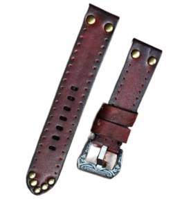 XXBWUK Retro-Uhrenarmband aus gebürstetem Leder für Panerai-Uhrenarmband mit geschnitztem Edelstahlverschluss als Ersatzzubehör(Red,24mm) von XXBWUK