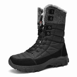 XYHAOAI Herren Winterschuhe Warm Gefüttert Schneestiefel Winter Outdoor Boots Winterstiefel, wasserdichte High-Top-Schneestiefel für Herren, mit Fell gefütterte, Winterstiefel,Schwarz,44 von XYHAOAI