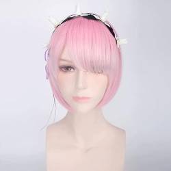 XYLTRADE-Wig for cosplay Anime Re Zero Kara Hajimeru Isekai Seikatsu REM RAM Swimsuit Swimwear Bikini Lolita Cosplay Costume/Pink Blue Short Fashion Wig L Ram Fashion Wig and Headpiece von XYLTRADE