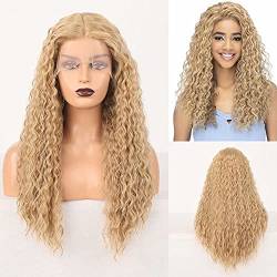 Honig Blonde Perücke Lockige Lange Mittlere Teil Lockige Spitze Front Perücke Für Frauen Synthetische Cosplay Kostüm Tägliche Kleidung Perücken wig 22inches ( Color : Blonde , Size : 22 Inch ) von XZGDEN