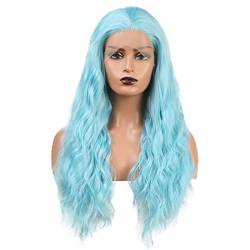 Lange Welle Lange Welle Blau Synthetische Spitze Front Perücken 18 Zoll Wellenförmige Spitze Front Perücken Für Frauen Hitze Faser Cosplay Perücke ( Color : Blue , Size : 22 Inch ) von XZGDEN