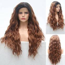 OMBRE Brown Body Wave WIG Long Beot Black Roots Brown Free Teil Perücken Spitze Front Perücke Für Frauen Hitzebeständig Cosplay Cosplay Perücken Tägliche Kleidung von XZGDEN