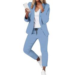 XZincer Hosenanzüge für Damen,2-teilig Anzug Karo Einfarbig Zweiteiler Slimfit Festlich Sportlich Hosenanzug Streetwear Hosenanzug Damen Elegant Business Anzug Set Hosenanzug Hose (Blue, XL) von XZincer