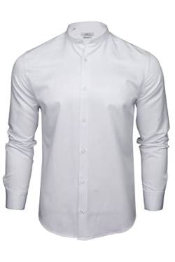 Xact Herren Langarmhemd mit Herringbone-Muster und Grandad-Mandarinkragen (White) XL von Xact